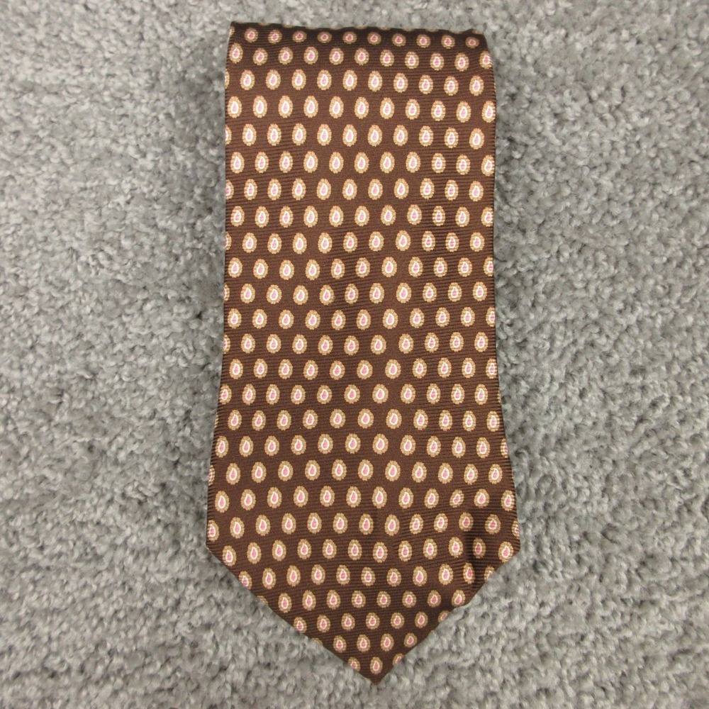 Brooks Brothers Tie Mens Brown Geometric Printed Makers Silk Made In USA Necktie